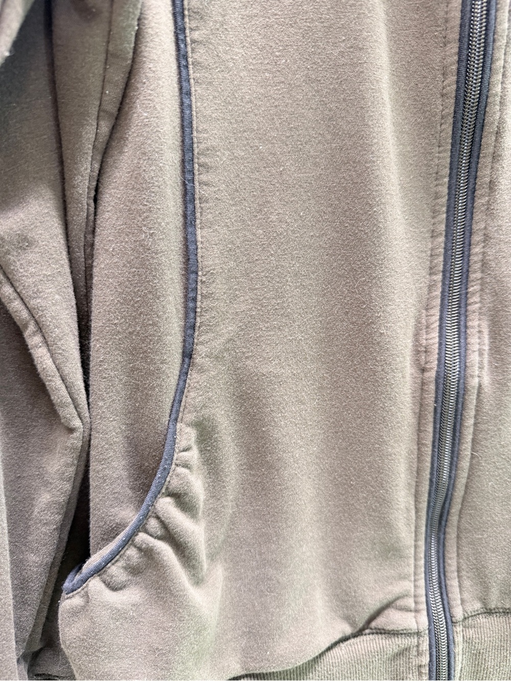 48% Cotton Dark Olive Zip-Up Sweater w/Thumb Holes & Pockets Cabinets Staple 🏡 - Picture 2 of 7